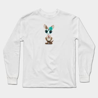 Blue Day of the Dead Sugar Skull Baby Kangaroo Long Sleeve T-Shirt